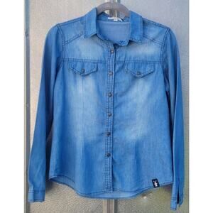 Dutch Bros Americano Long Sleeve Button Up Denim Style Shirt Size M